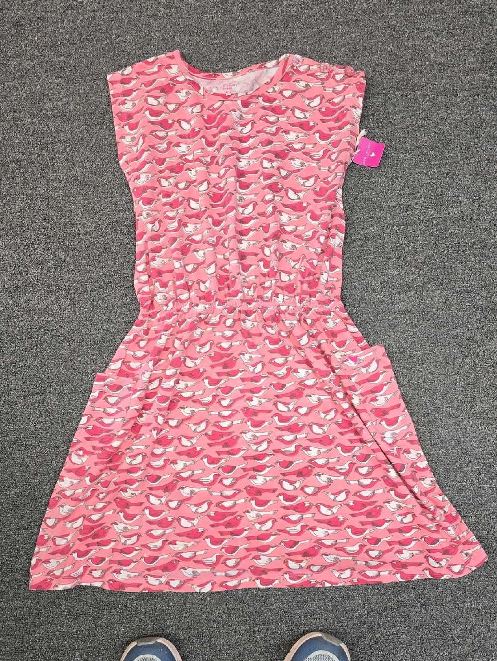 Pink Chicken Girls' Pink & White Bird-Print Elastic-Waist Dress